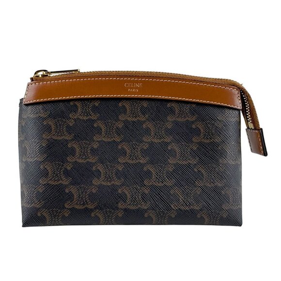 CELINE Brown Leather Pouch - Picture 1 of 5